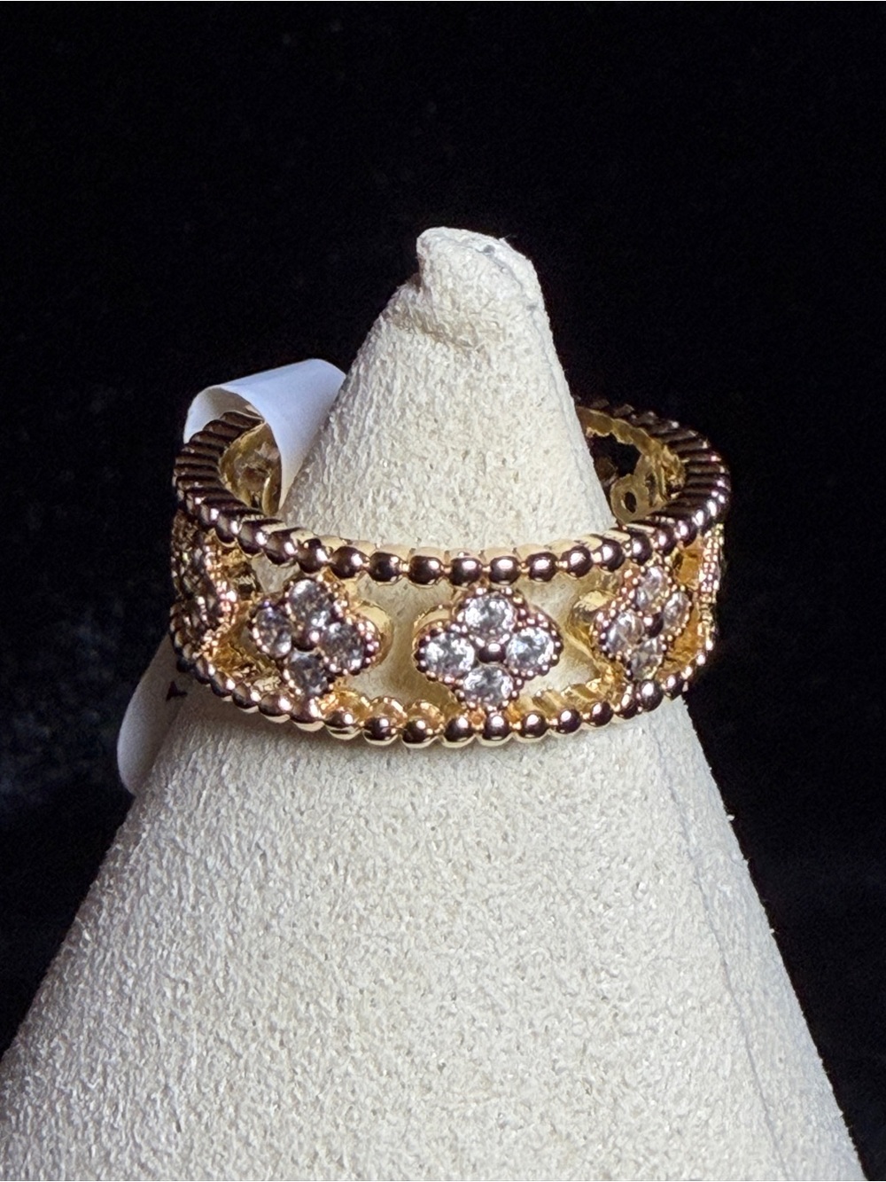 18K Gold Filled Clover Pavé Ring - Women's  size 8